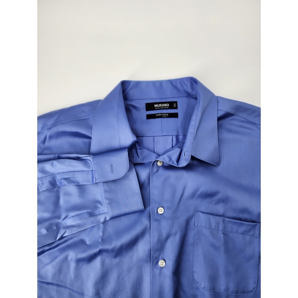 Murano Liquid Cotton Shirt Mens Large Blue Long Sleeve Button Down Point Collar